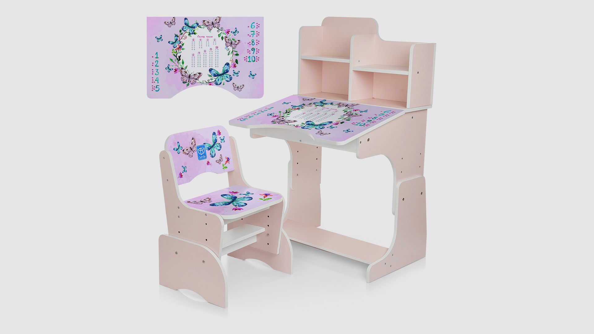 Парта зі стільчиком BAMBI B2071-38-4 висота регулюється Метелики Рожевий (KI00623)