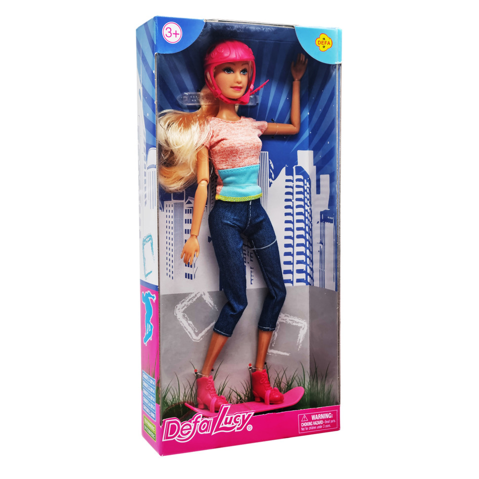 Дитяча лялька на скейті в шоломі Defa 8375 Помаранчевий шарнірний