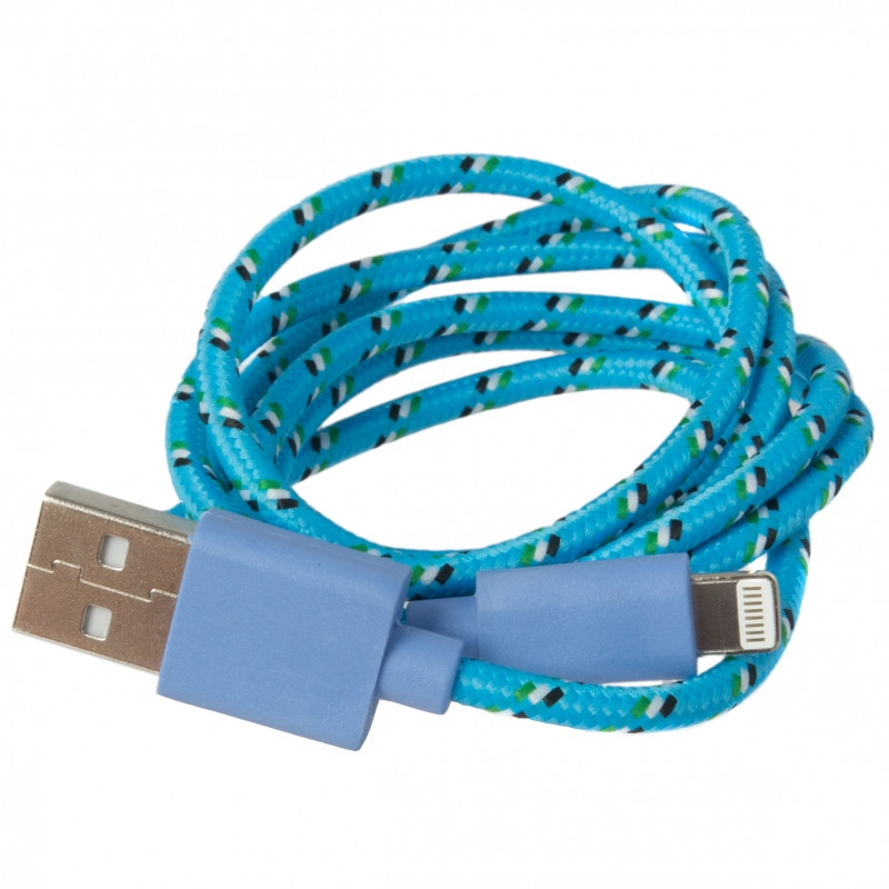 Посилений кабель для заряджання USB-Lightning у тканинному обплетенні Blue (hub_np2_1287)