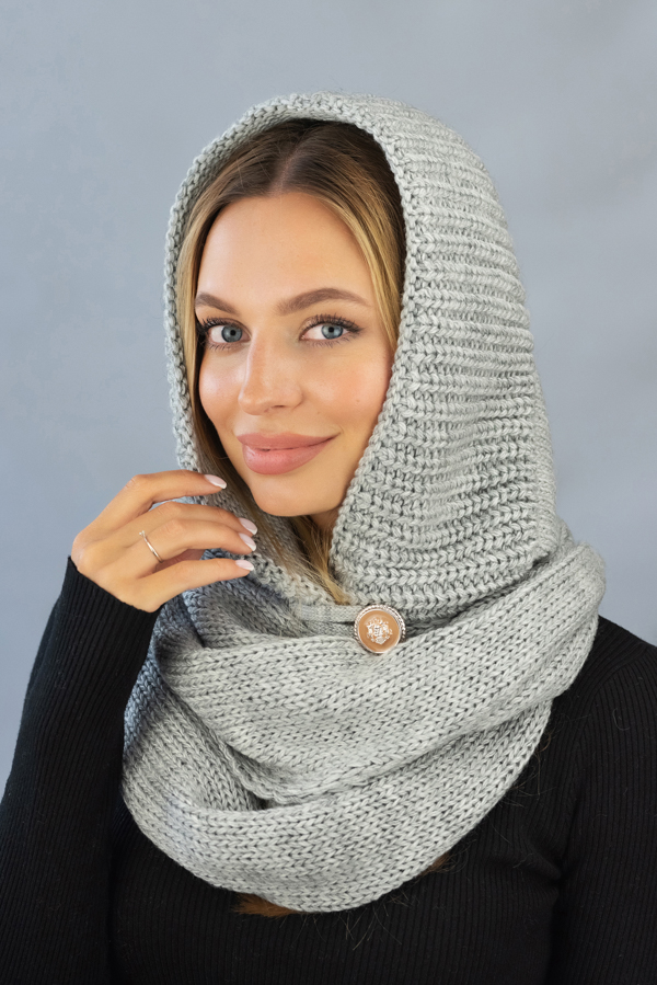 Капюшон із шарфом Braxton Дайна 56-59 Світло-сірий (5304)