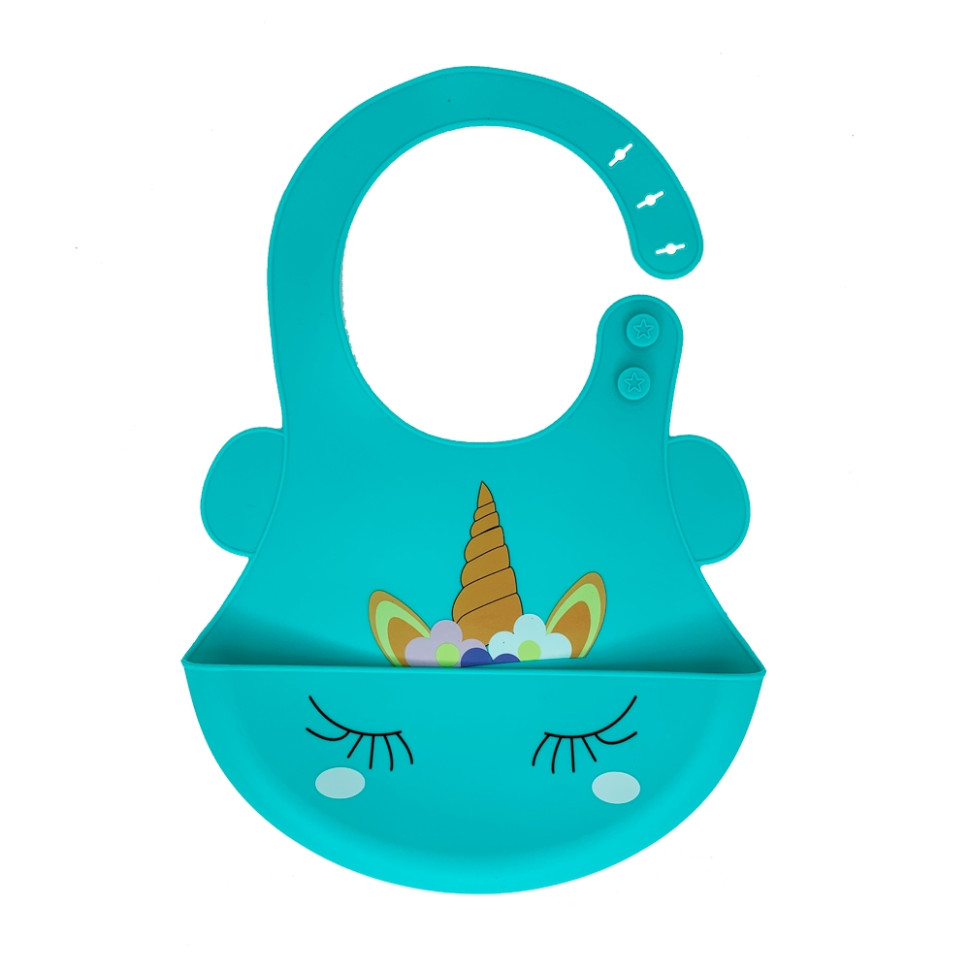 Слюнявчик силіконовий Єдиноріг Mega Zayka MGZ-0615(Turquoise) з кишенею