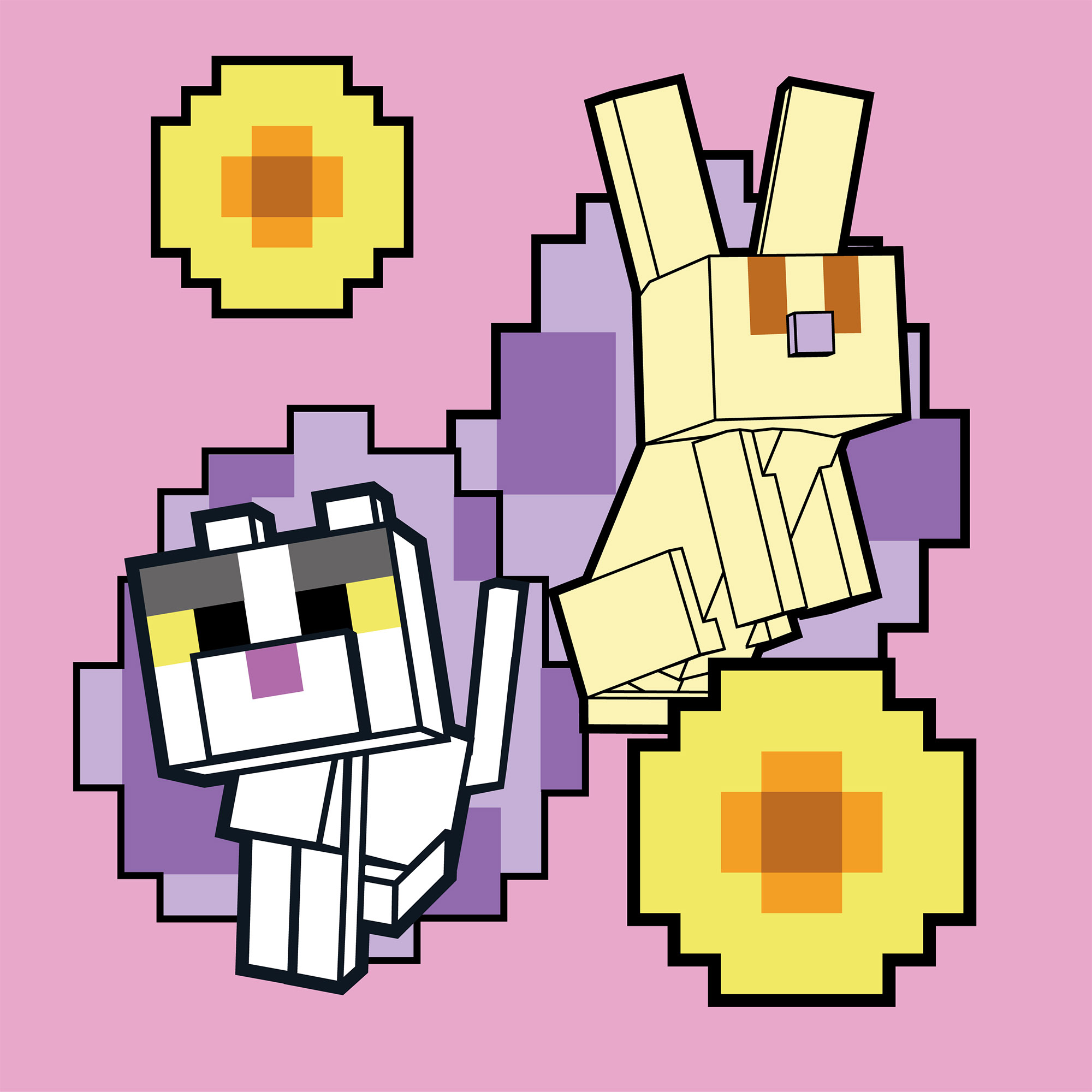 Картина за номерами Santi Майнкрафт Кролик та котик 25х25 см Різнокольоровий (955470)