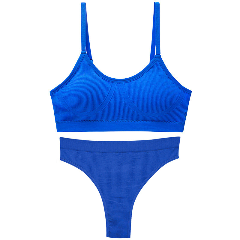 Безшовний комплект жіночої білизни труси та топ No Brand 6618# L 80 ABC в рубчик Синій