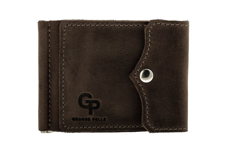 Затискач для купюр на кнопці шоколадний Grande Pelle 110120 80х110 мм