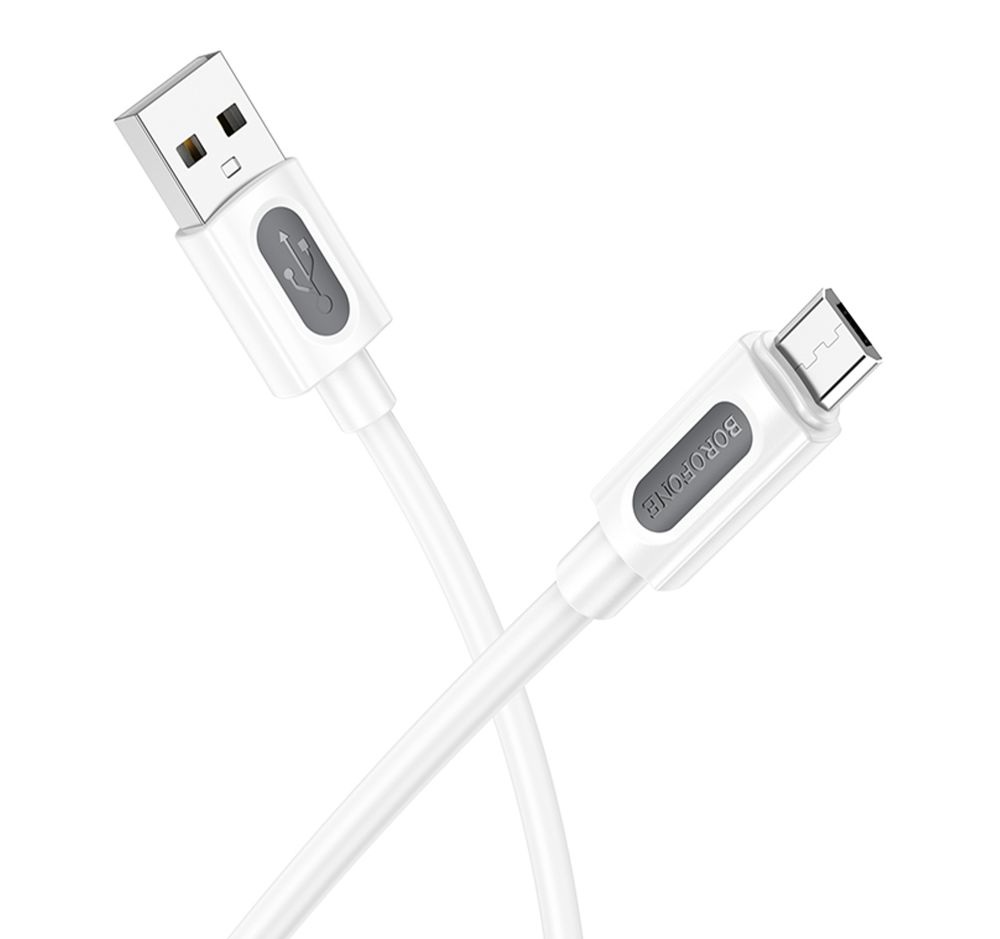 Кабель синхронізації Borofone BX114 Silicone USB to МicroUSB 2.4A/1 м White (35942_3605853)