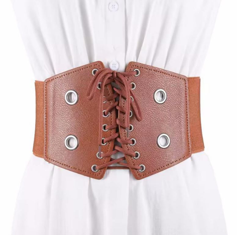 Жіночий корсетний широкий пояс на шнурівці Urbanset коричневий