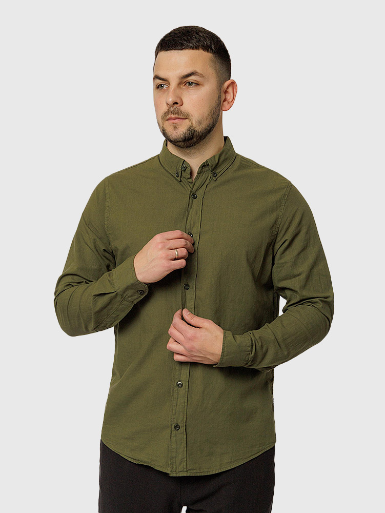 Чоловіча сорочка з довгим рукавом S хакі Figo ЦБ-00218784