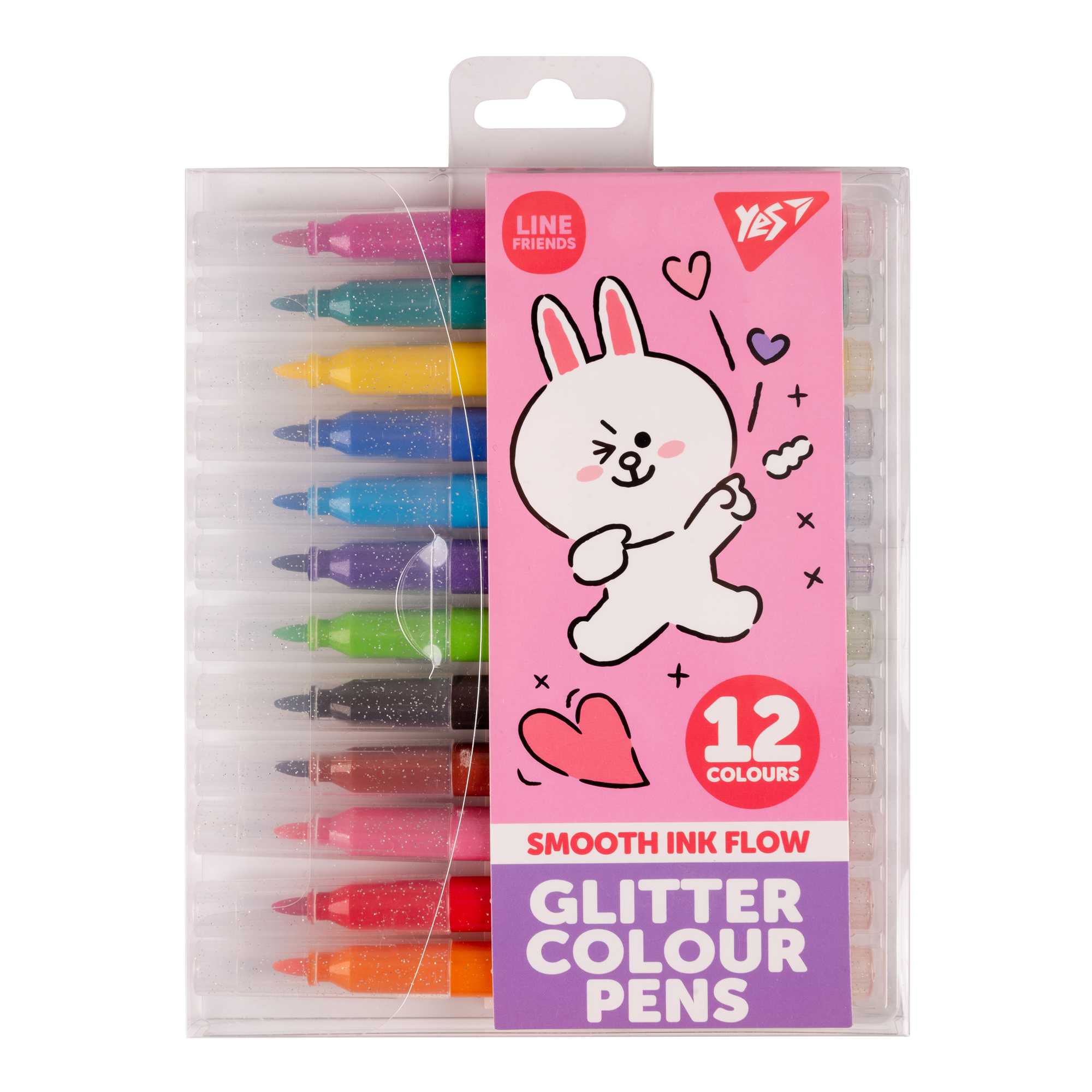 Фломастери YES 12 кольорів Line Friends гліттер (650559)