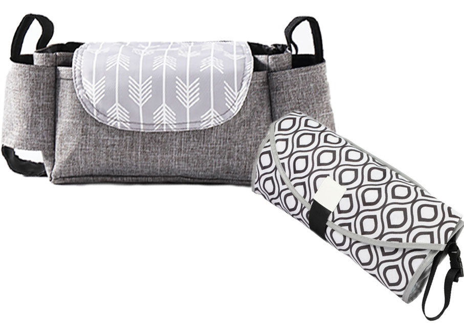Набір підвісна сумка для коляски 35х11х15 см Сіра та Портативний пеленальний матрацик (vol-1412)
