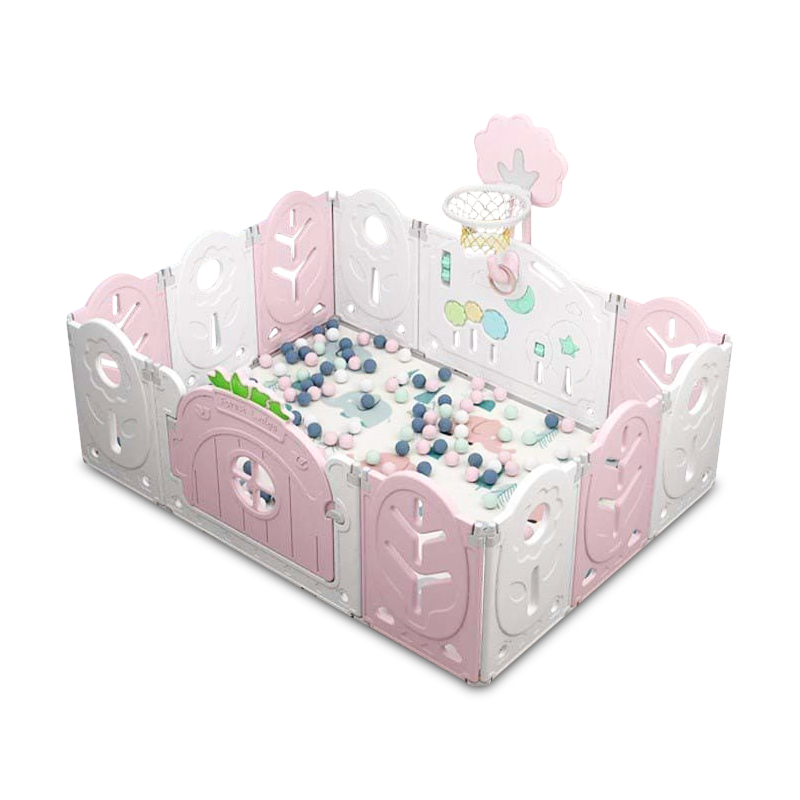 Манеж BabyPlayPen Магічний ліс вбудоване баскетбольне кільце 123*165*62 см Рожевий