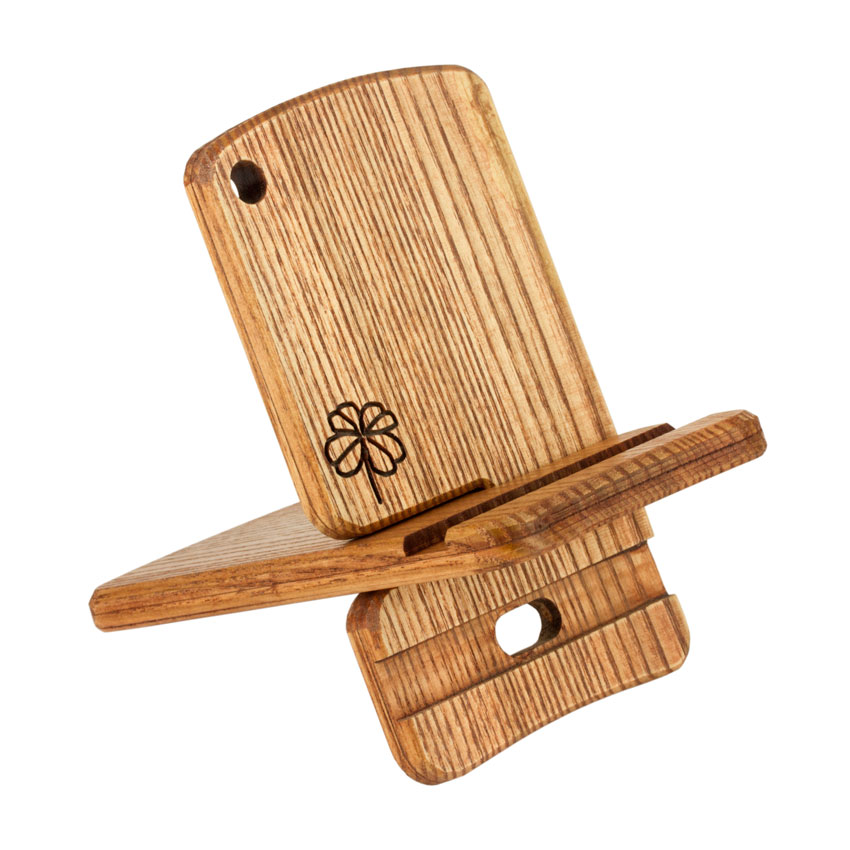 Дерев'яна підставка Конюшина для телефону З чохлом Minkovka Деревина ясеня 13 см/8 см Черешня (27363)