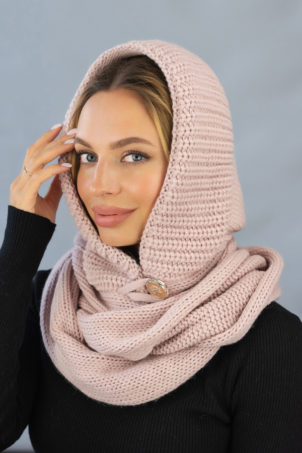 Капюшон із шарфом Braxton Дайна 56-59 Пудра (5304)