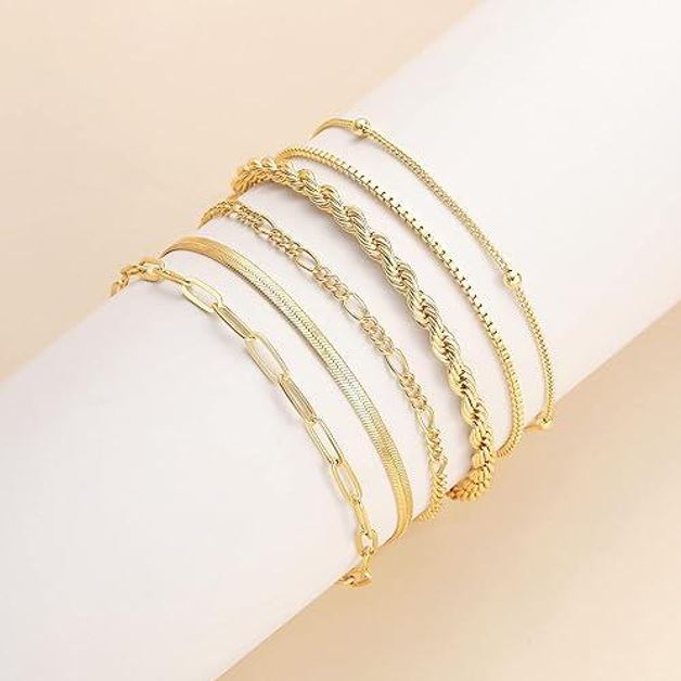 Комплект жіночих браслетів-ланцюжків із подовжувачем Urbanset 6 шт 16 см Золотистий (Golden6)