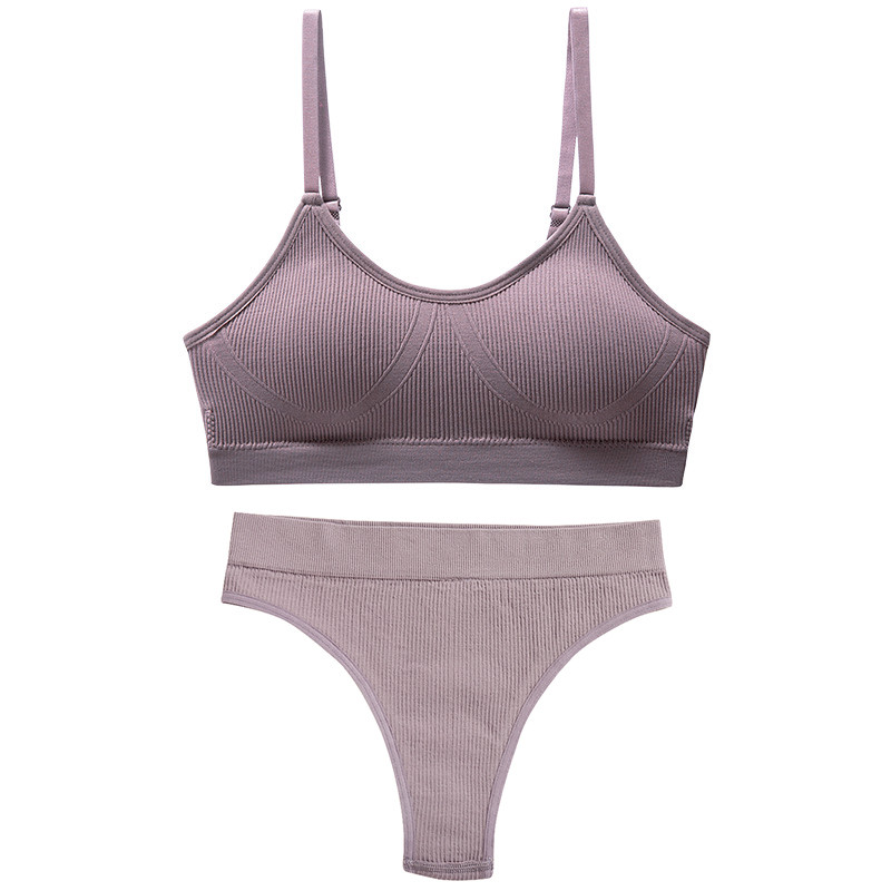 Безшовний комплект жіночої білизни No Brand 6618# L 80 ABC труси та топ у рубчик Ліловий