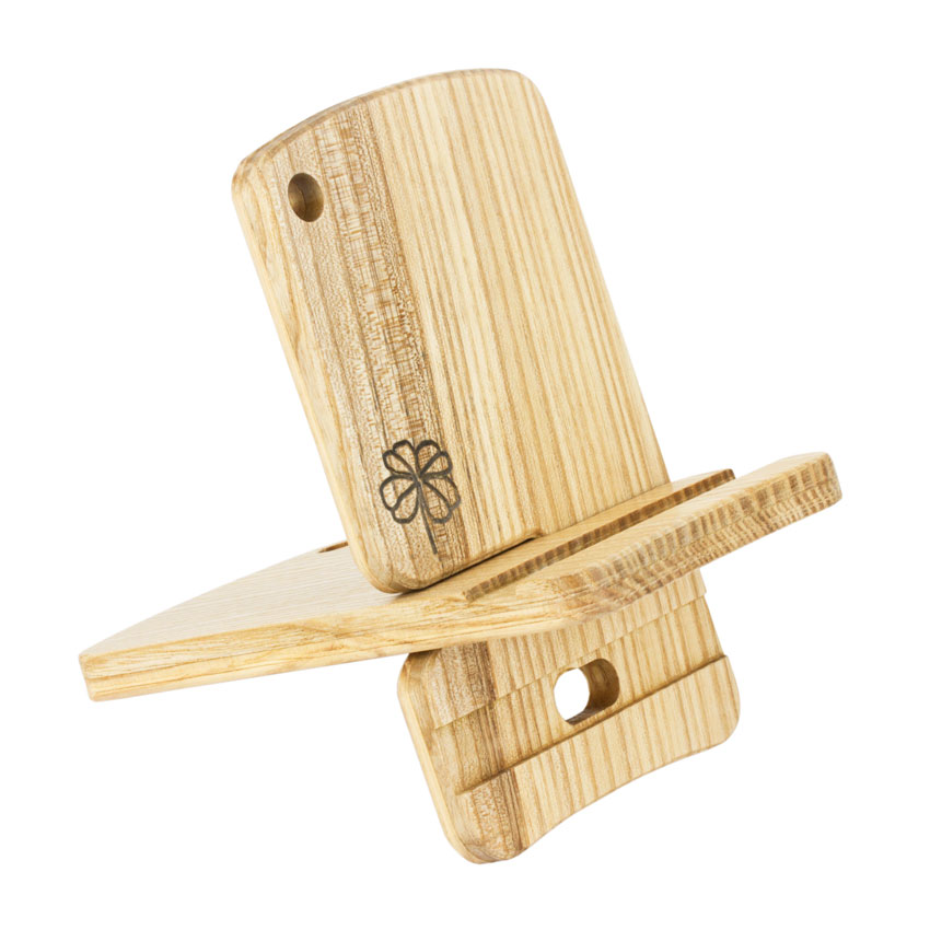 Дерев'яна підставка Конюшина для телефону З чохлом Minkovka Деревина ясеня 13 см/8 см Природня деревина (27361)