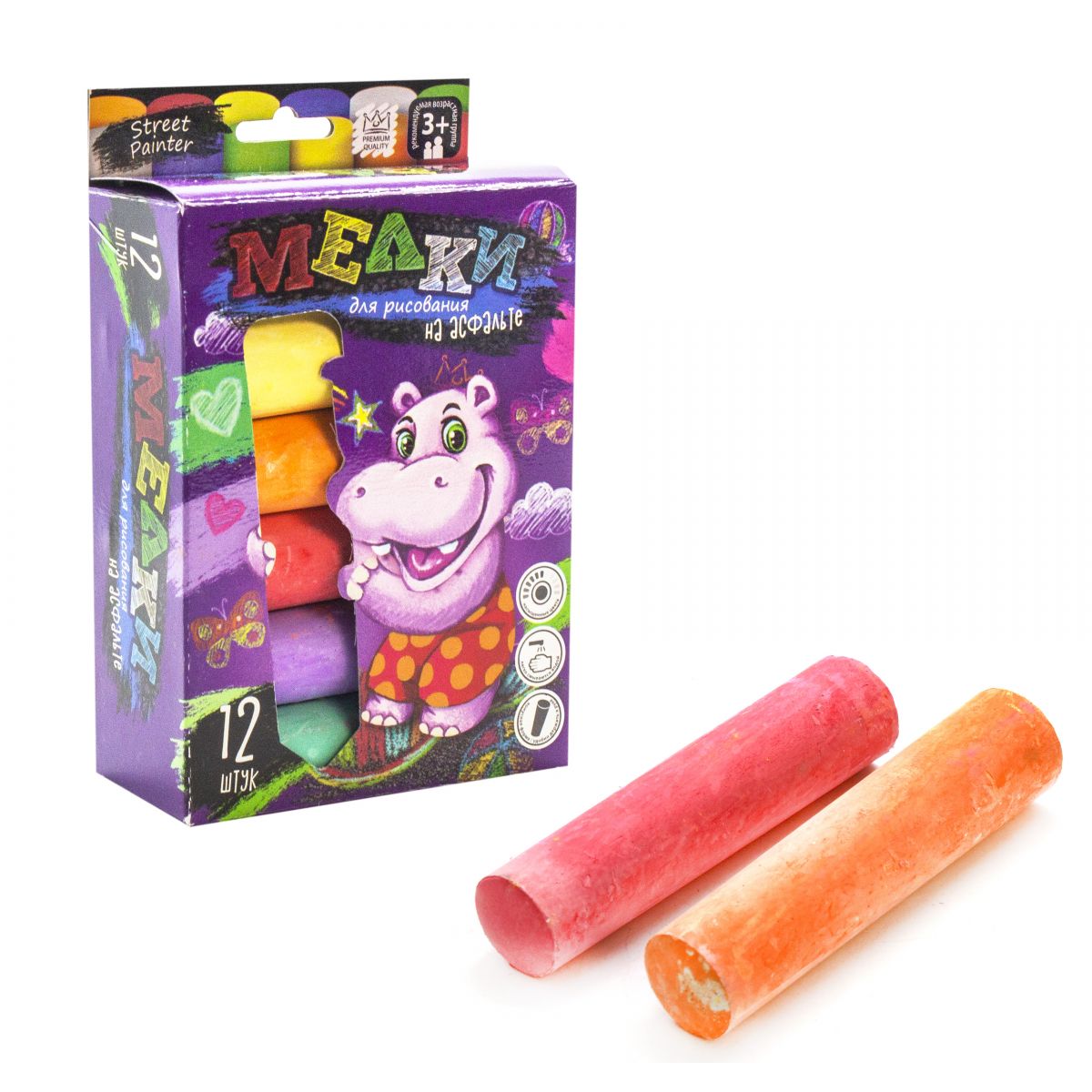 Крейда для малювання на асфальті великі Dankotoys 12 штук (MEL-01-06)