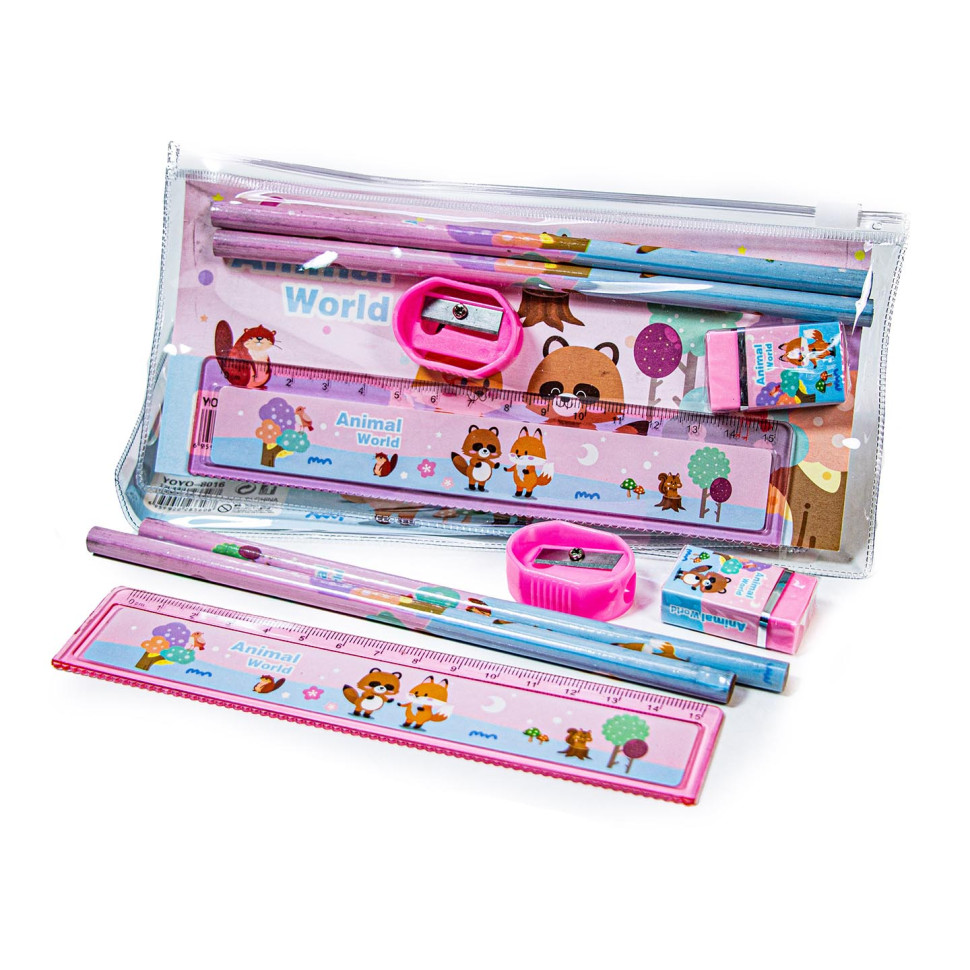 Дитячий канцелярський набір Bambi WJ1908 у пеналі У світі тварин