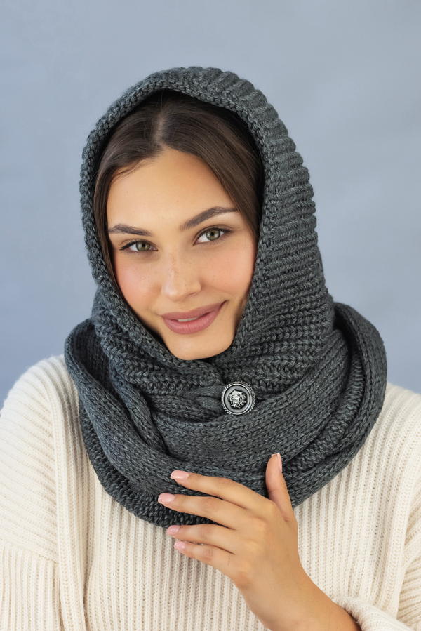 Капюшон із шарфом Braxton Дайна 56-59 Темно-сірий (5304)