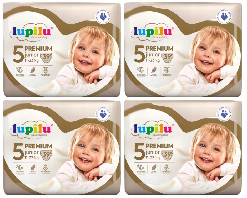 Підгузники Lupilu Premium Junior Розмір 5, Вага 11-23 кг, 156 шт (4 упаковки)