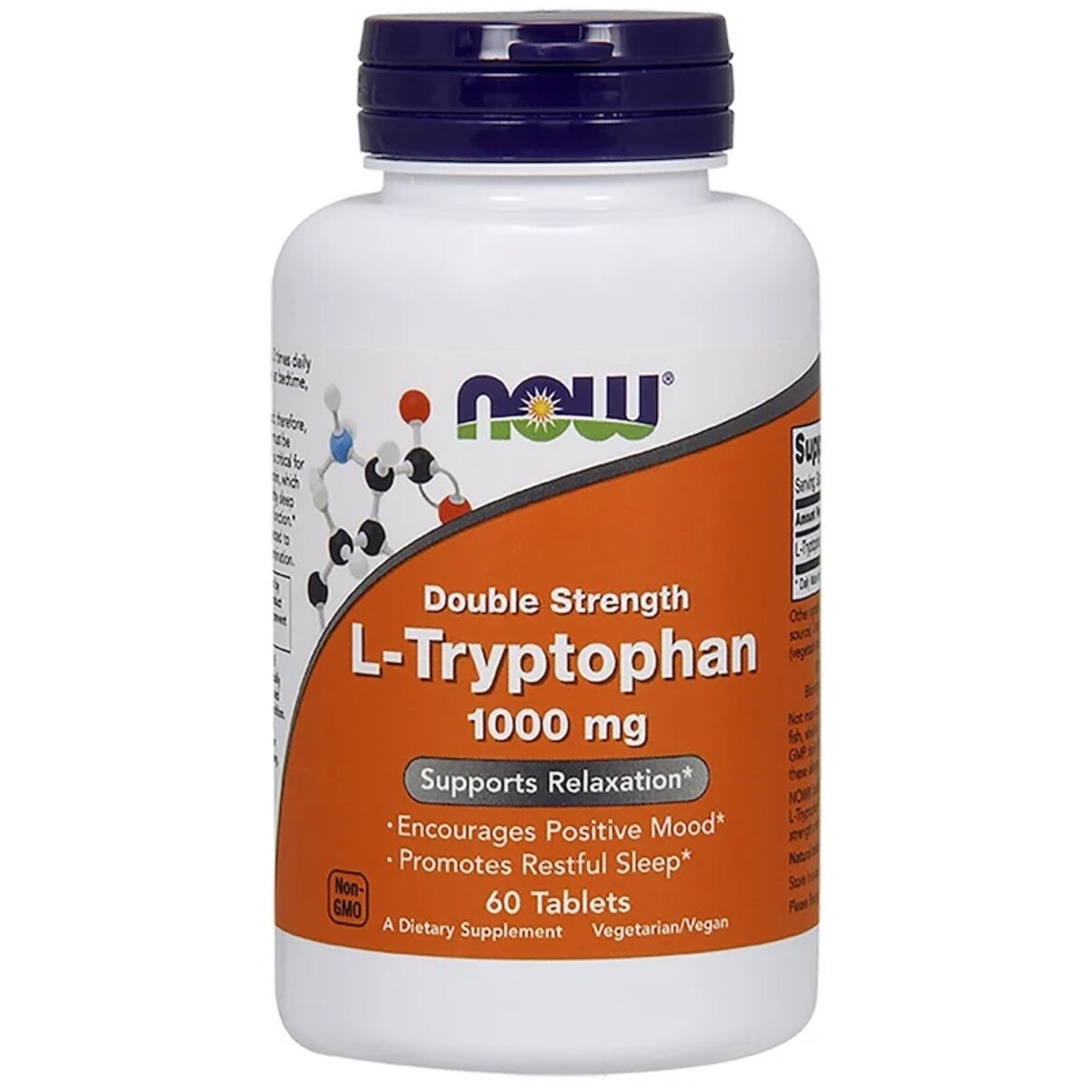 L-Триптофан, подвійний концентрації, 1000 мг, L-Tryptophan, Double Strength, Now Foods, 60 таблеток
