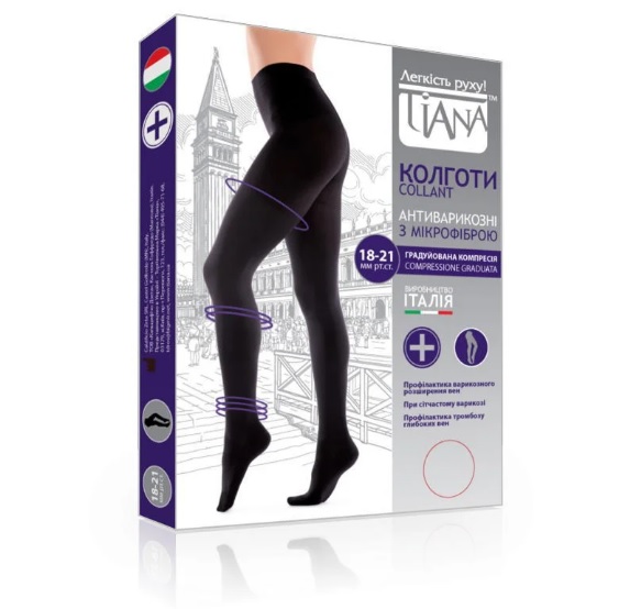 Компресійні профілактичні колготи Liana з мікрофіброю 18-21 мм рт.ст., 140 ден р-1 Чорні (US00143)