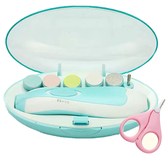 Набір Дитяча полірувальна машинка для нігтів та ножиці для дітей VOLRO Блакитний/Рожевий (vol-1467)