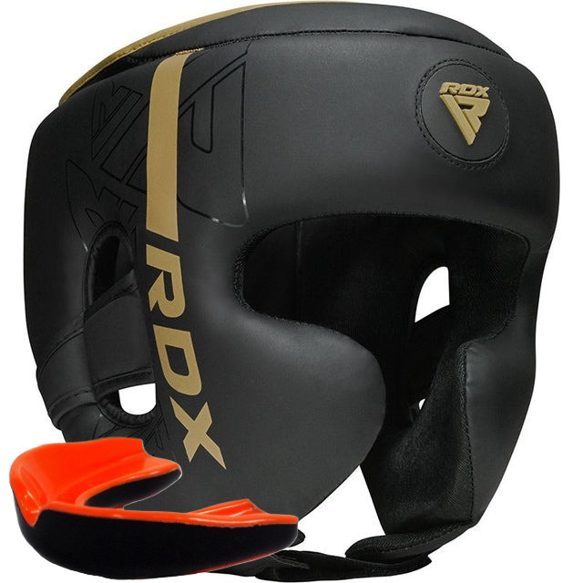 Боксерський шолом RDX F6 KARA Matte Golden XL капа у комплекті