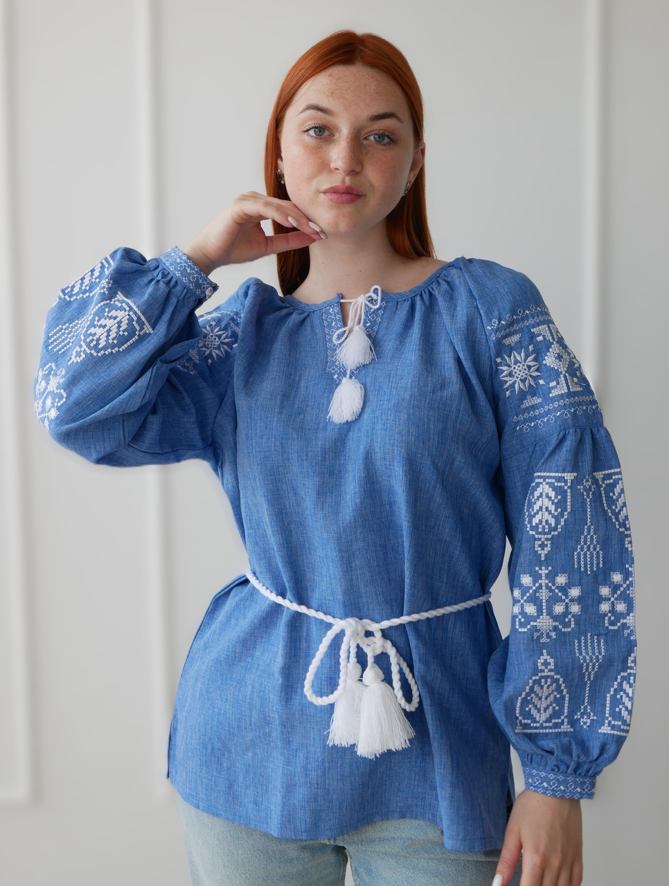 Вишиванка жіноча льон-габардін джинс Святкова 4Profi S(44)