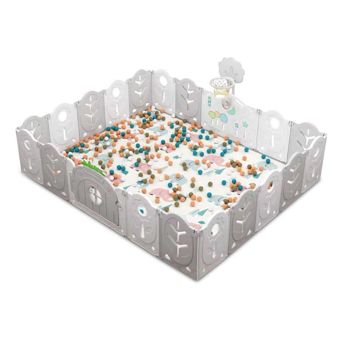 Манеж BabyPlayPen Магічний ліс вбудоване баскетбольне кільце 205*246*62 Сірий