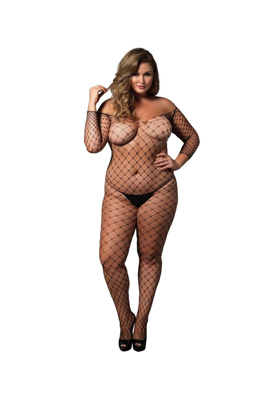 Бодістокинг Leg Avenue Off the shoulder bodystocking Black Queen Size SX1085