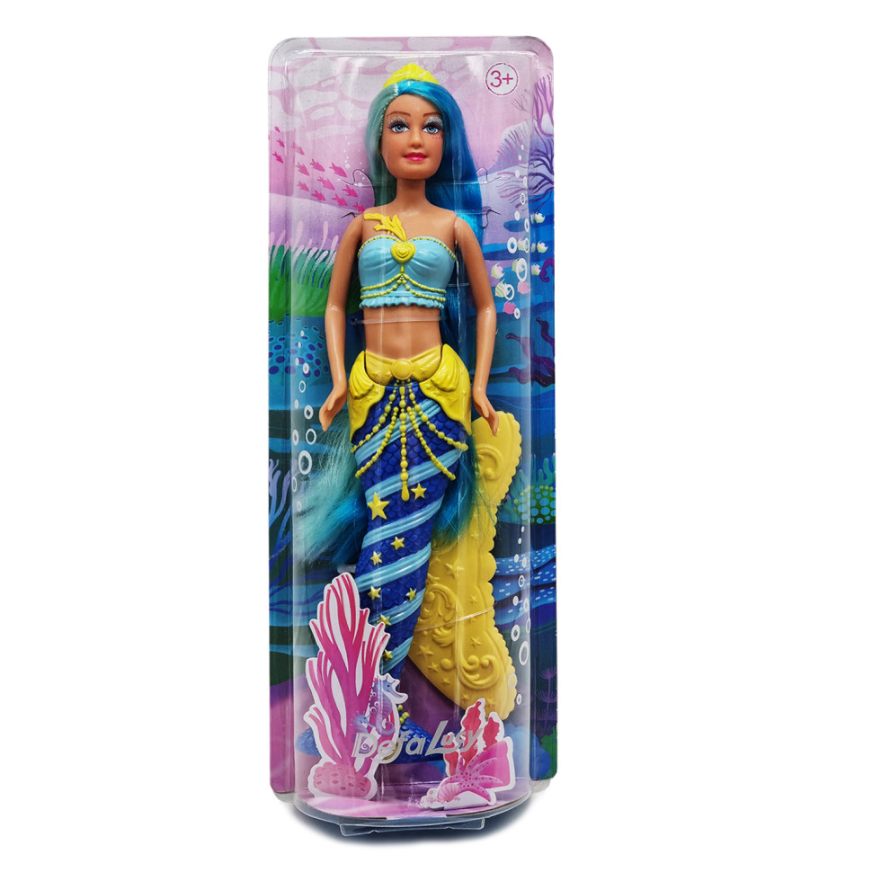 Дитяча лялька Русалочка Defa 8483 із рухомим хвостом Жовто-блакитна