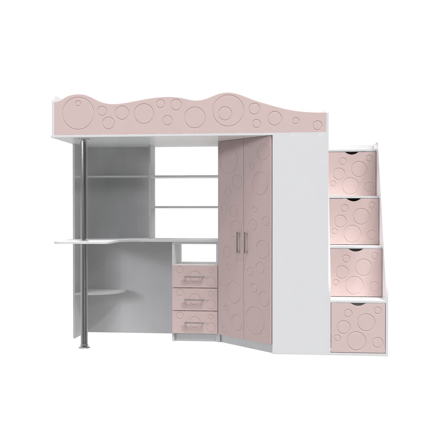 Ліжко-горище дитяче Art in Head Binky ДС37А 2332x1800x832 Білий діамант/Рожевий (BK02010022000)