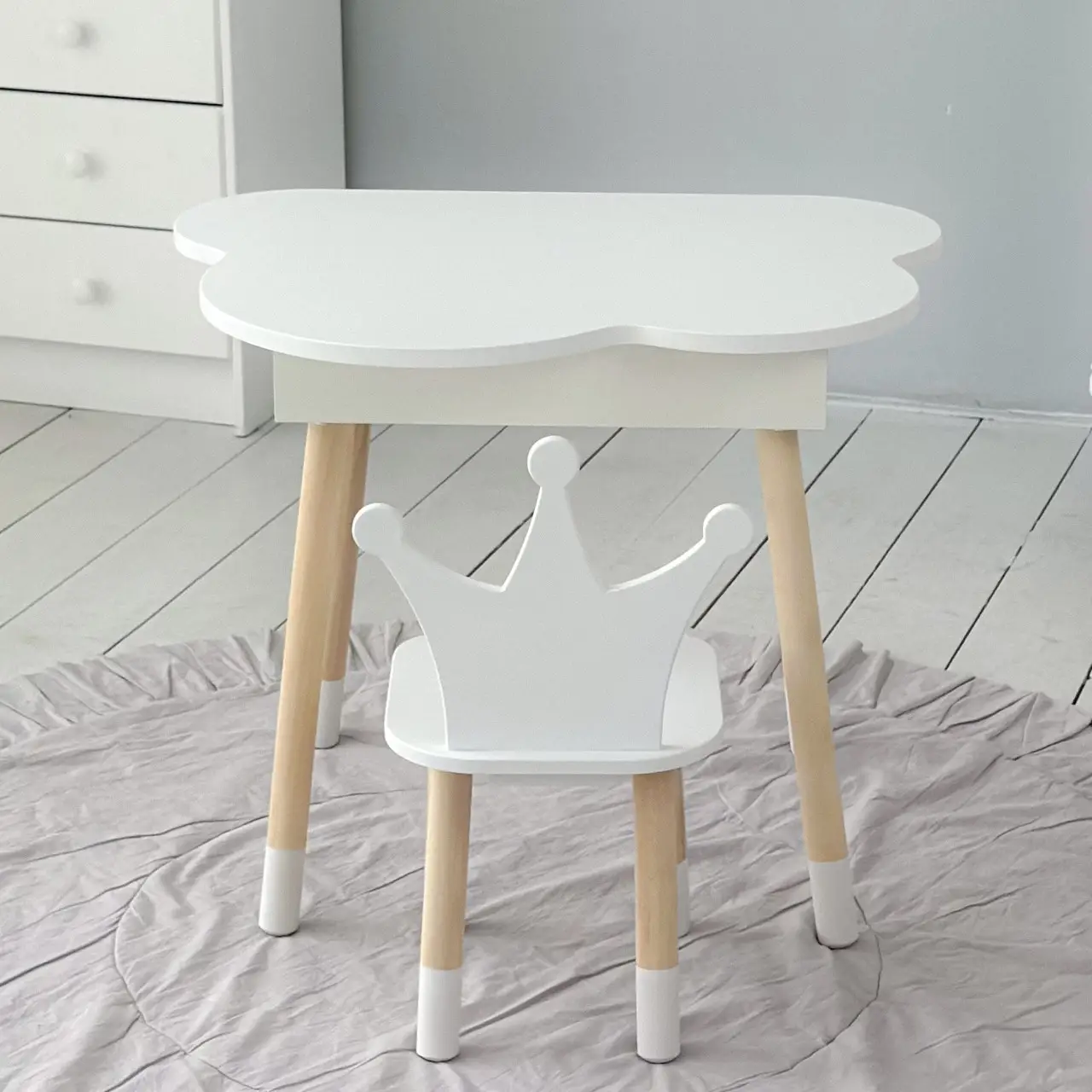 Столик дитячий столик No Brand Хмара з нішою та стільчиком Корона Білий (2389397286)