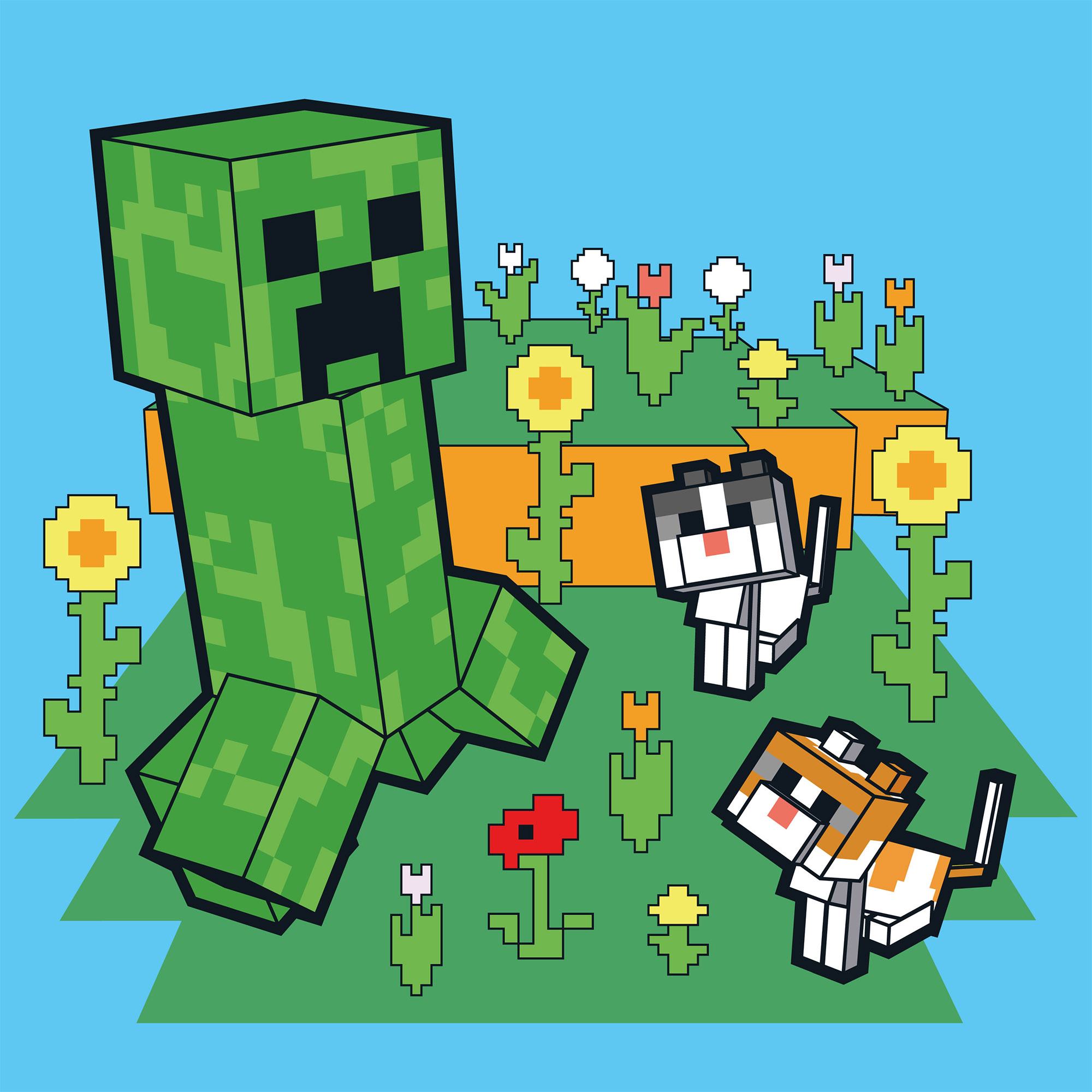 Картина за номерами Santi Майнкрафт Кріпер та котики 25х25 см Різнокольоровий (955469)