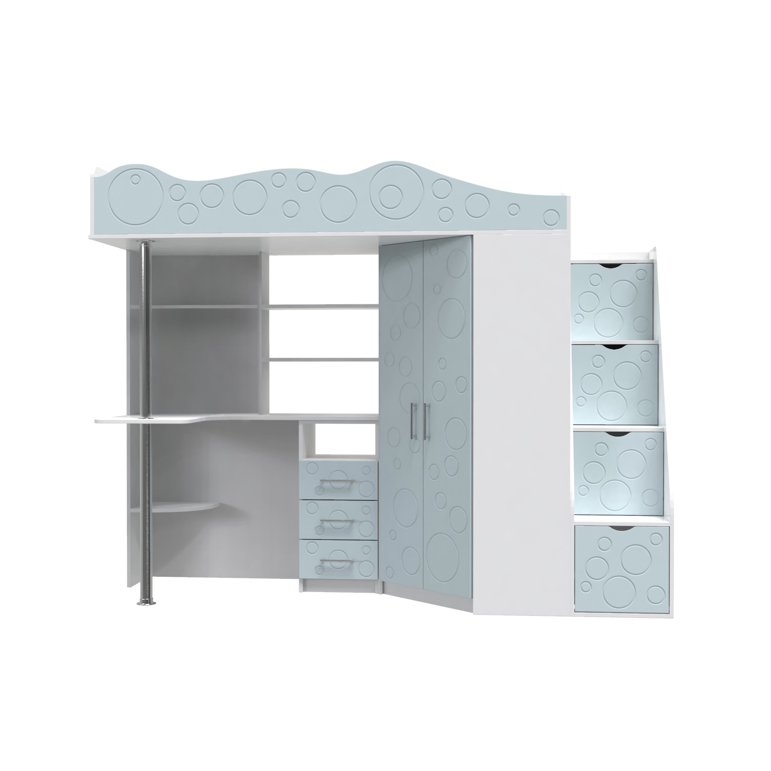 Ліжко-горище дитяче Art in Head Binky ДС37А 2332x1800x832 Білий діамант/Блакитна лагуна (BK02010021000)