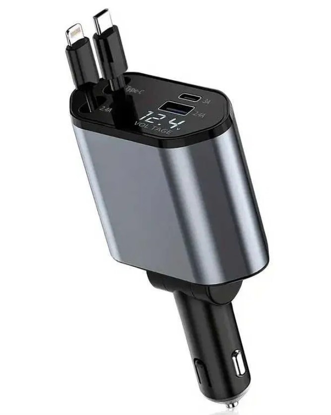 Автомобільний зарядний пристрій No Brand 4в1 Type-C 2.4 А Чорний (2104618591)