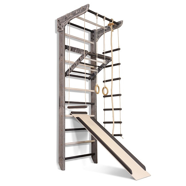 Шведська стінка SportBaby зі снарядами і турніком «Kinder Loft  White 3-240»