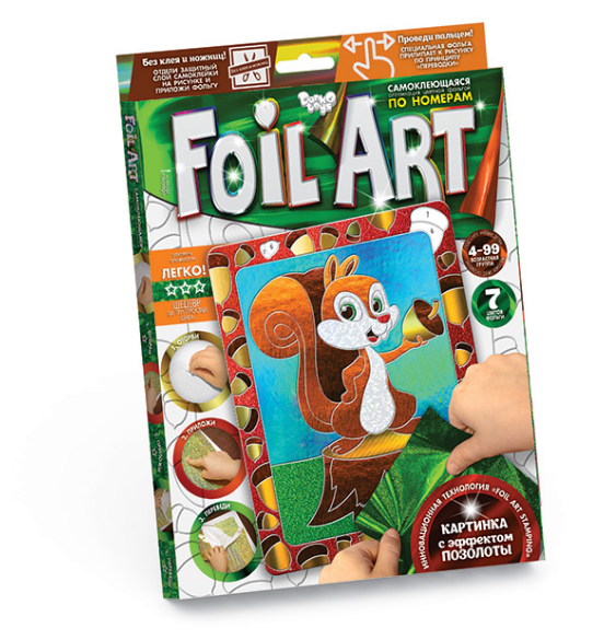 Аплікація різнокольоровою фольгою FOIL ART Білочка Dankotoys (FAR-01-06)