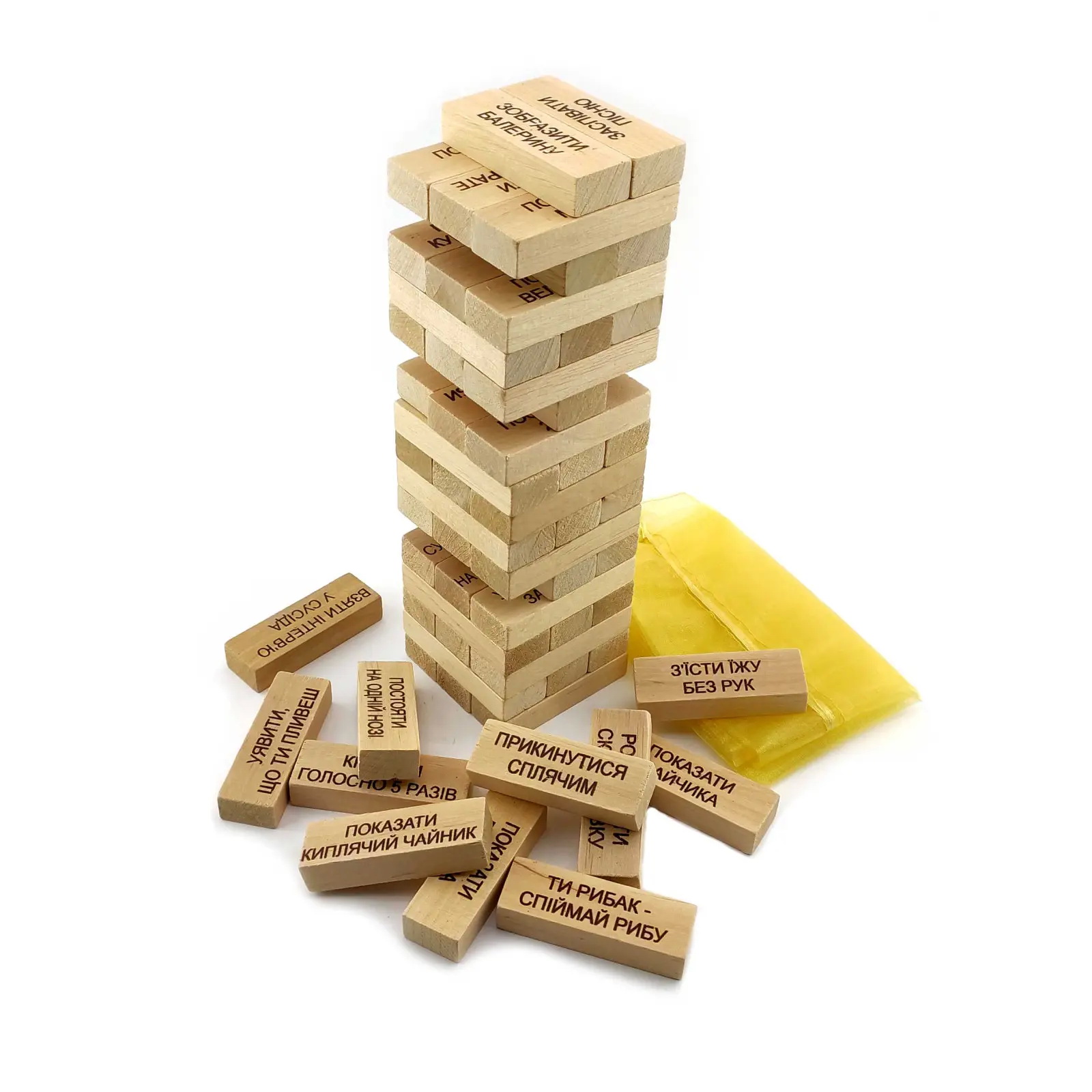 Гра настільна DUKE Дженга з фантами українською мовою з мішечком 28,5х7х7 см Бежевий 60 шт (DN29155K)