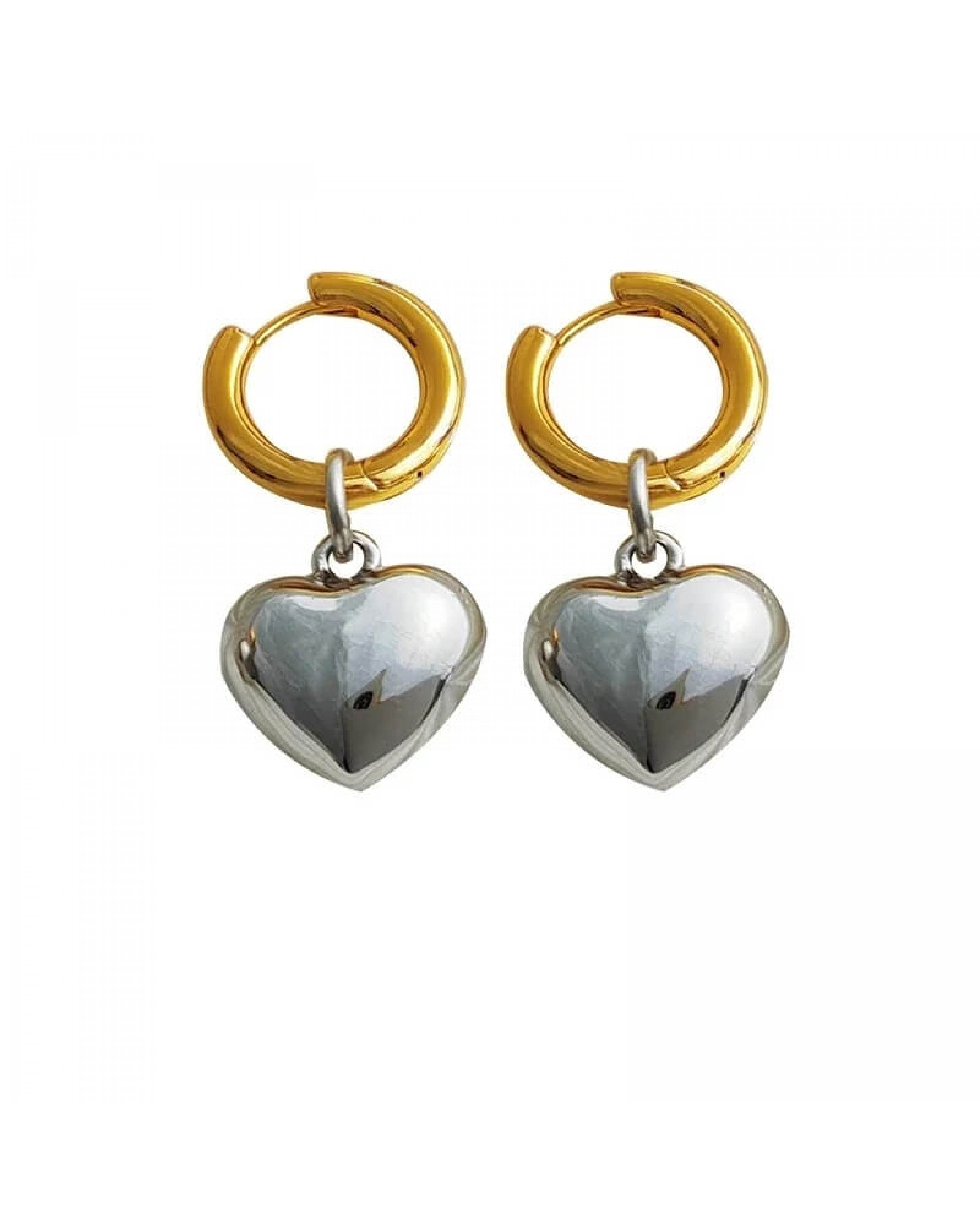 Сережки круглі j-hel трансформери з підвіскою серце 2в1 One Size Сріблястий (HEARTj-hel)