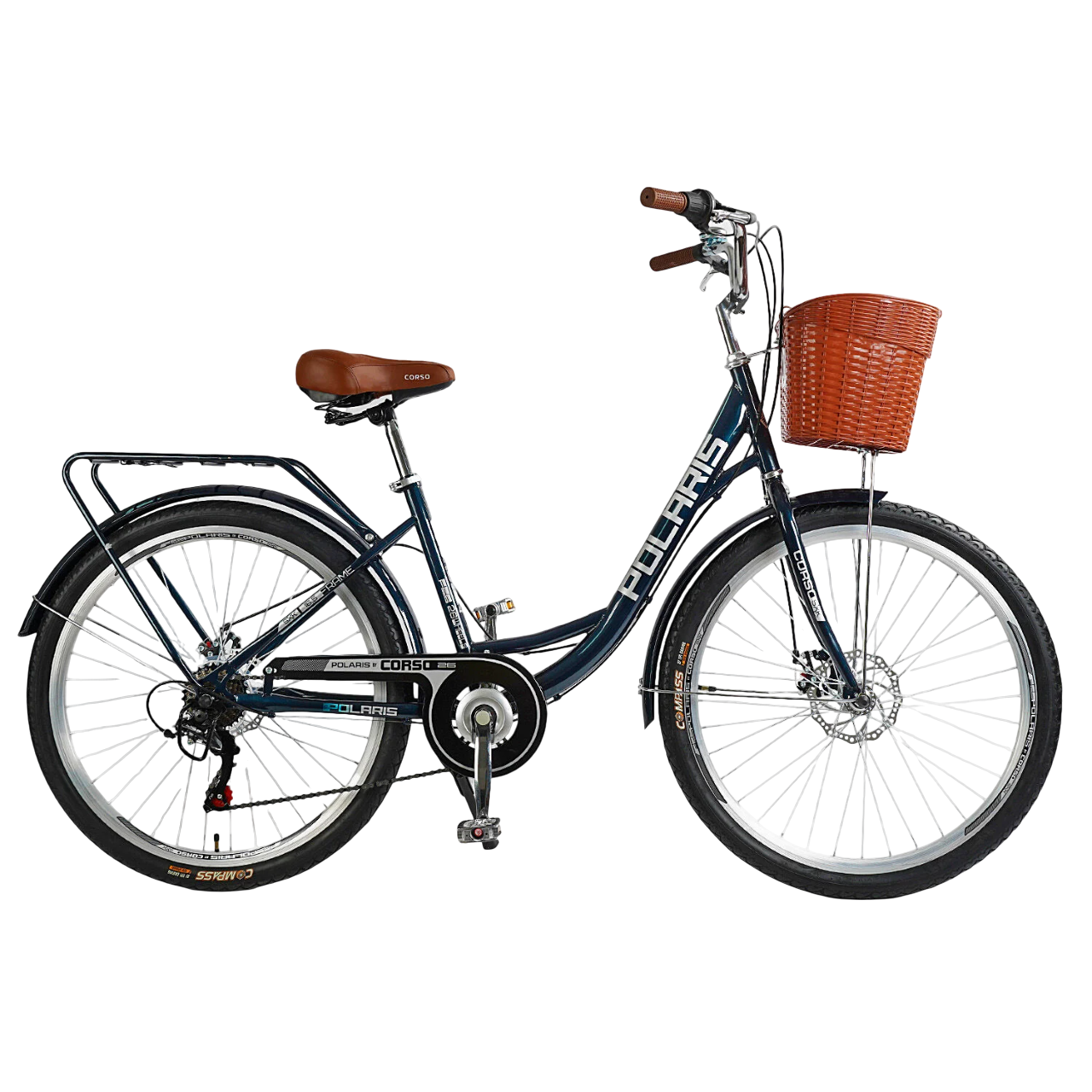 Велосипед міський 26 Corso Polaris PS-128 16.5 Shimano 7 швидкостей Темно-синій (168068)