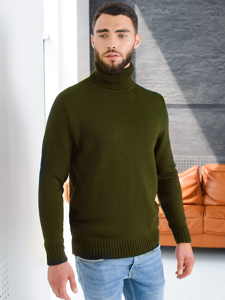 Теплий чоловічий гольф з косим плечовим швом SVTR Хакі (268 48 хакі)