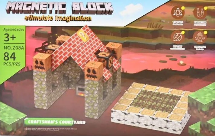 Дитячий магнітний конструктор No Brand Magnetic Block Майнкрафт 84 деталей Різнокольоровий (2104618518)