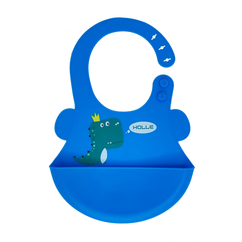 Слюнявчик силіконовий Діно Mega Zayka MGZ-0616(Blue) з кишенею