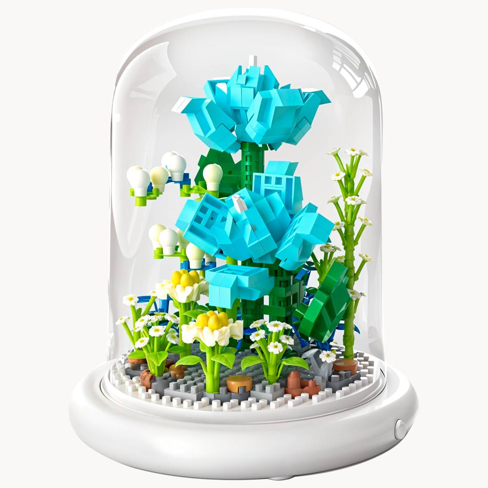 Конструктор ЗД No Brand Блакитна лілія 500 деталей у колбі з підсвічуванням 13.5х11.7 см Різнокольоровий (Lilia-Blue)