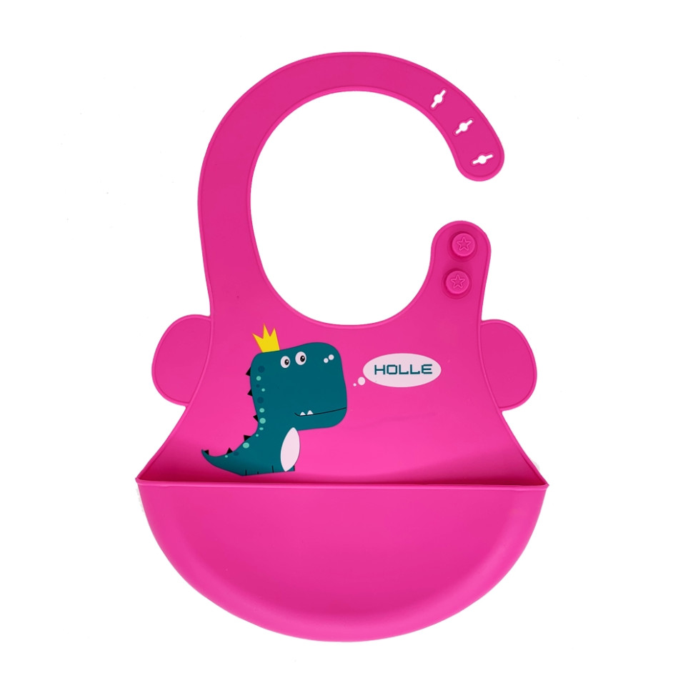 Слюнявчик силіконовий Діно Mega Zayka MGZ-0616(Pink) з кишенею