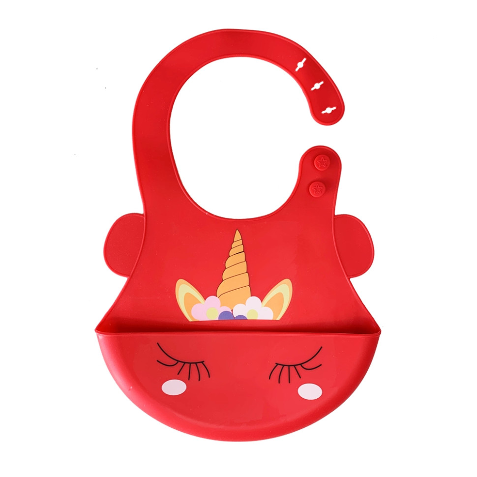 Слюнявчик силіконовий Єдиноріг Mega Zayka MGZ-0615(Red) з кишенею