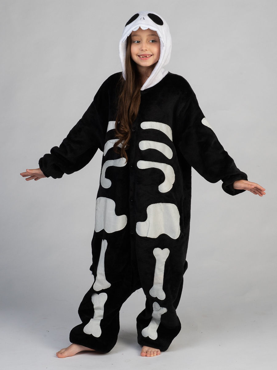 Піжама кігурумі дитяча Jamboo Скелет 130 см Чорно-білий (J400403)