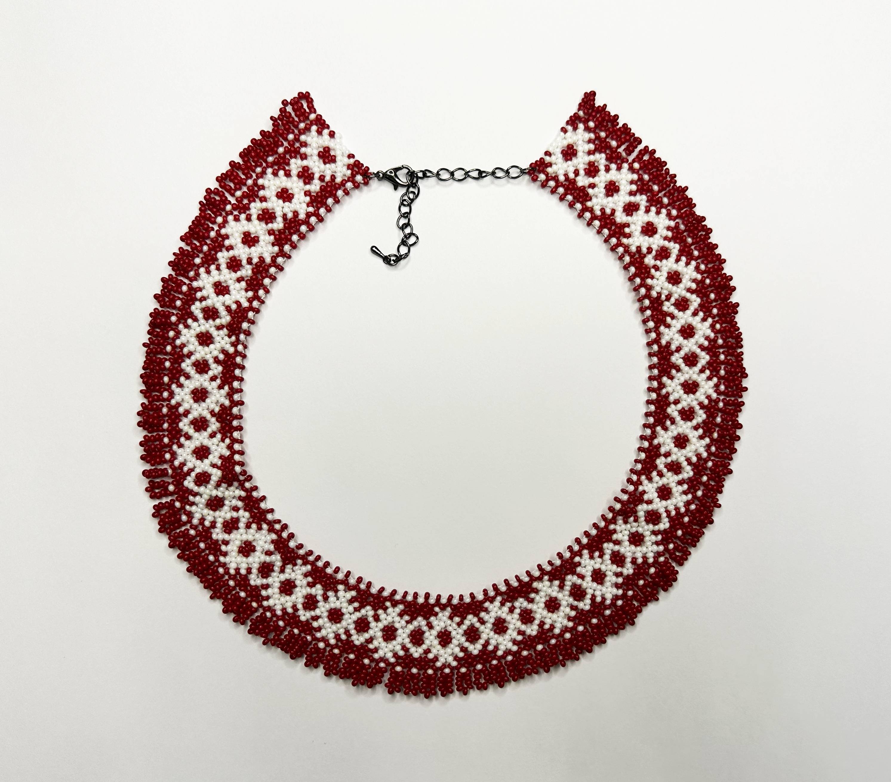 Традиційна українська силянка з бісеру HatynkaUA Necklace 39 см Червоно-білий (SUN999_53)