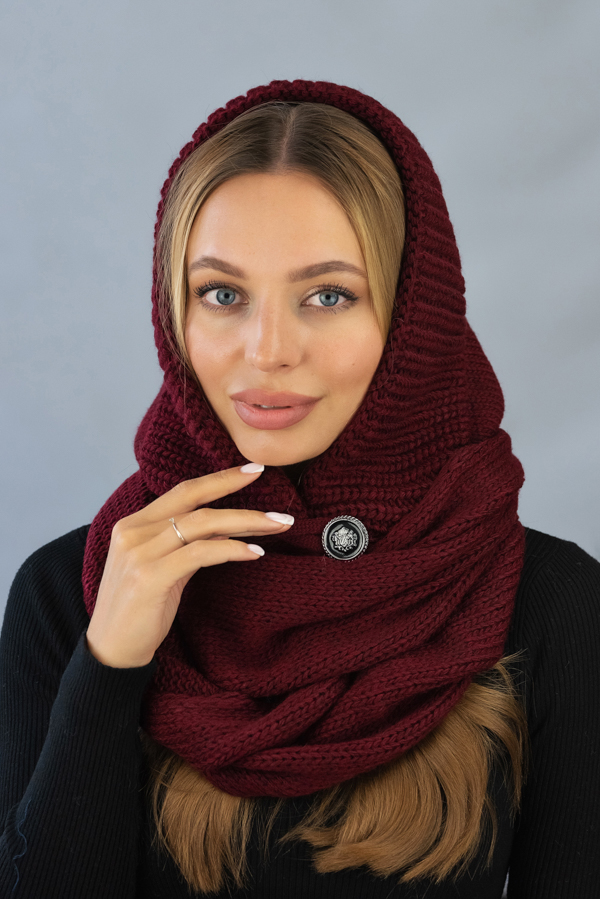 Капюшон із шарфом Braxton Дайна 56-59 Бордовий (5304)